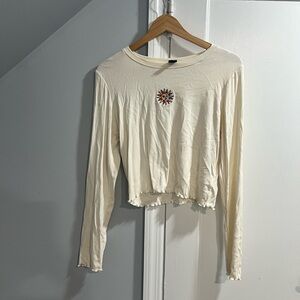 Wild Fable Cream Long Sleeve Top with Sunflower Embroidery